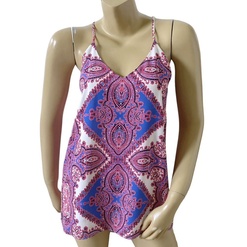 CREMIEUX Womens Size XS Spaghetti Strap Damask Boho Tribal Print Tank Top Shirt